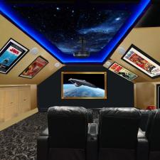New media room gold frames skygold walls space ship